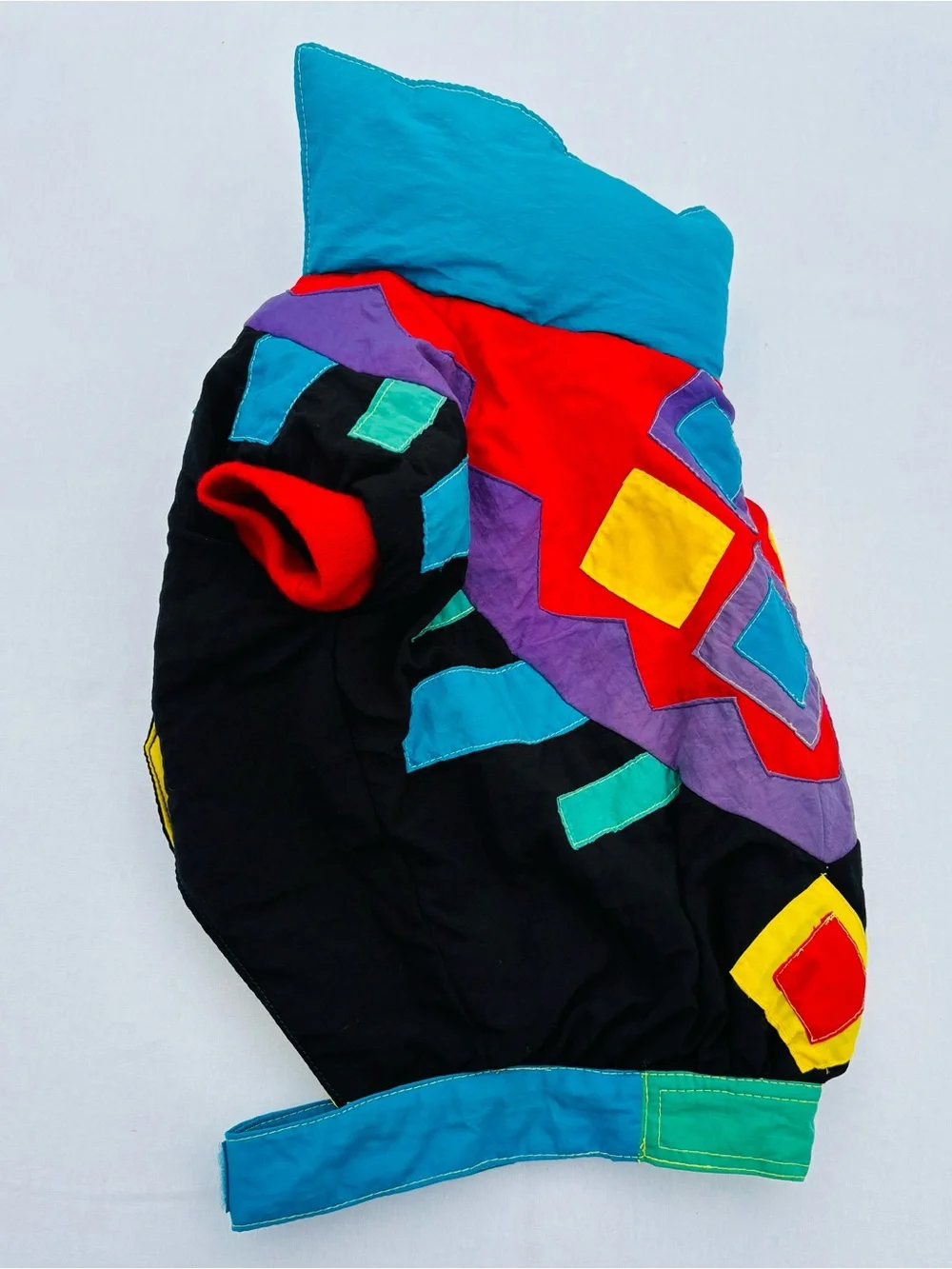 Vtg Pet Puffer Jacket L Dog Ski Coat Hooded 90s Retro Neon Geometric Colorblock